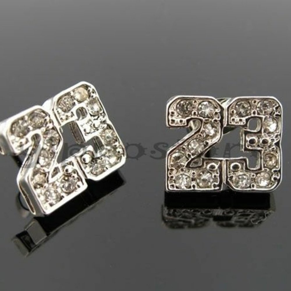Michael Jordan Jumpman # 23 Basketball Silver Tone Stud Hip Hop Bling Earrings